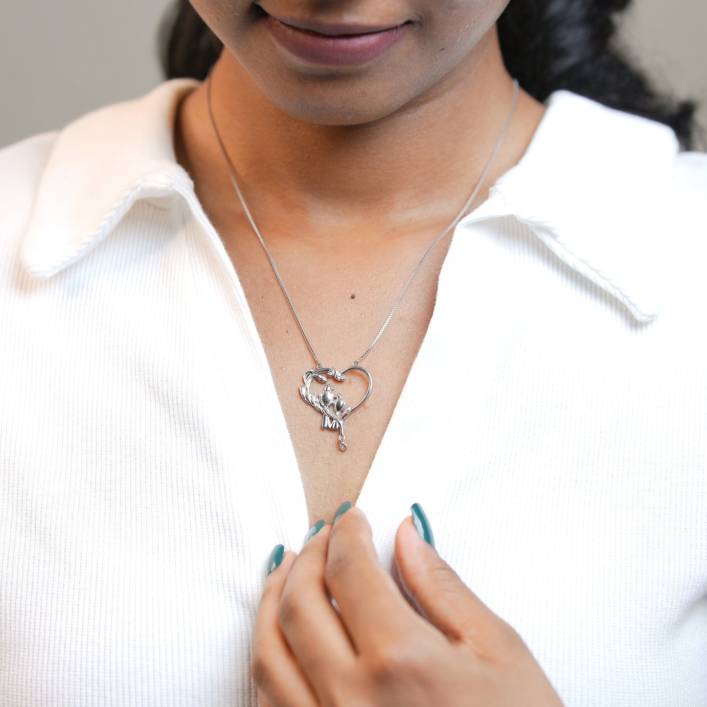 925 Sterling Silver Lovebirds Heart Women Pendant Chain| Romantic Silver Necklace