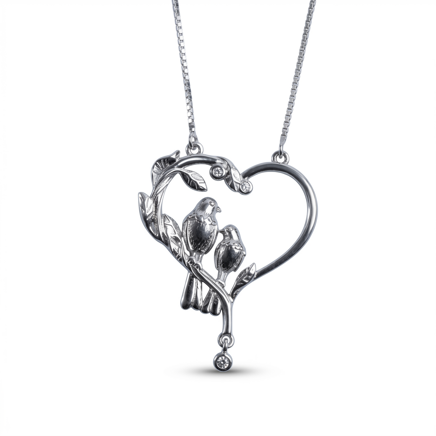 Silver Lovebirds Heart Pendant Chain