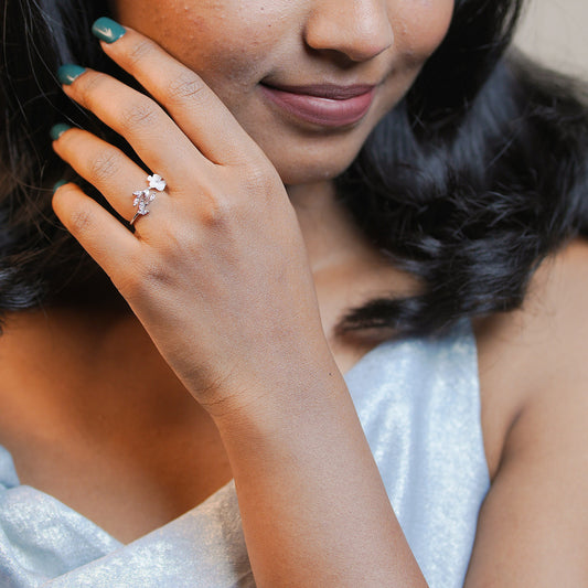 925 Sterling Silver White Petal Women Ring