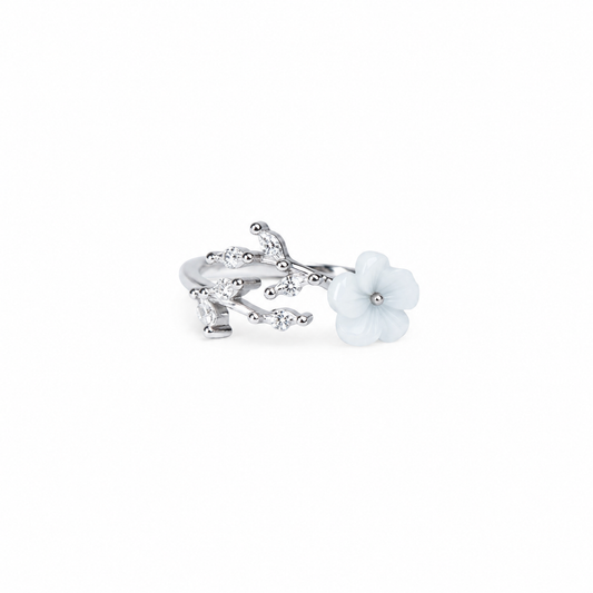 Silver White Petal Ring