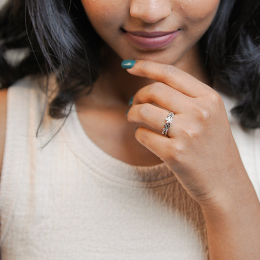 925 Sterling Silver Entwined Flower Women Ring