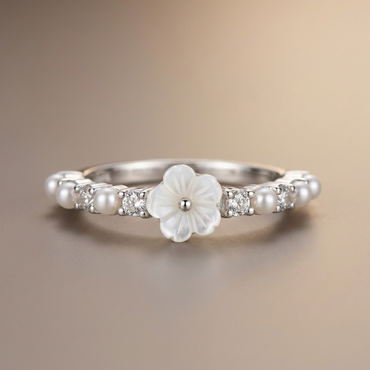 Silver Ivory Bloom Pearl Ring