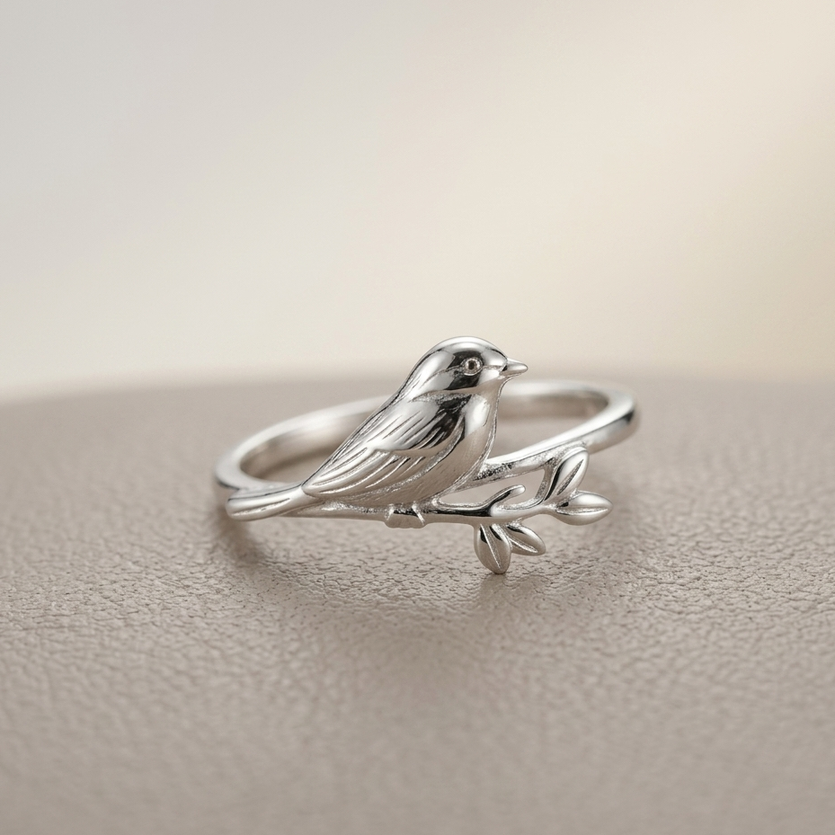 Silver Leafsong Sparrow Ring