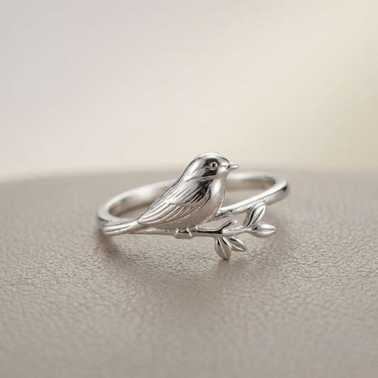 Silver Leafsong Sparrow Ring