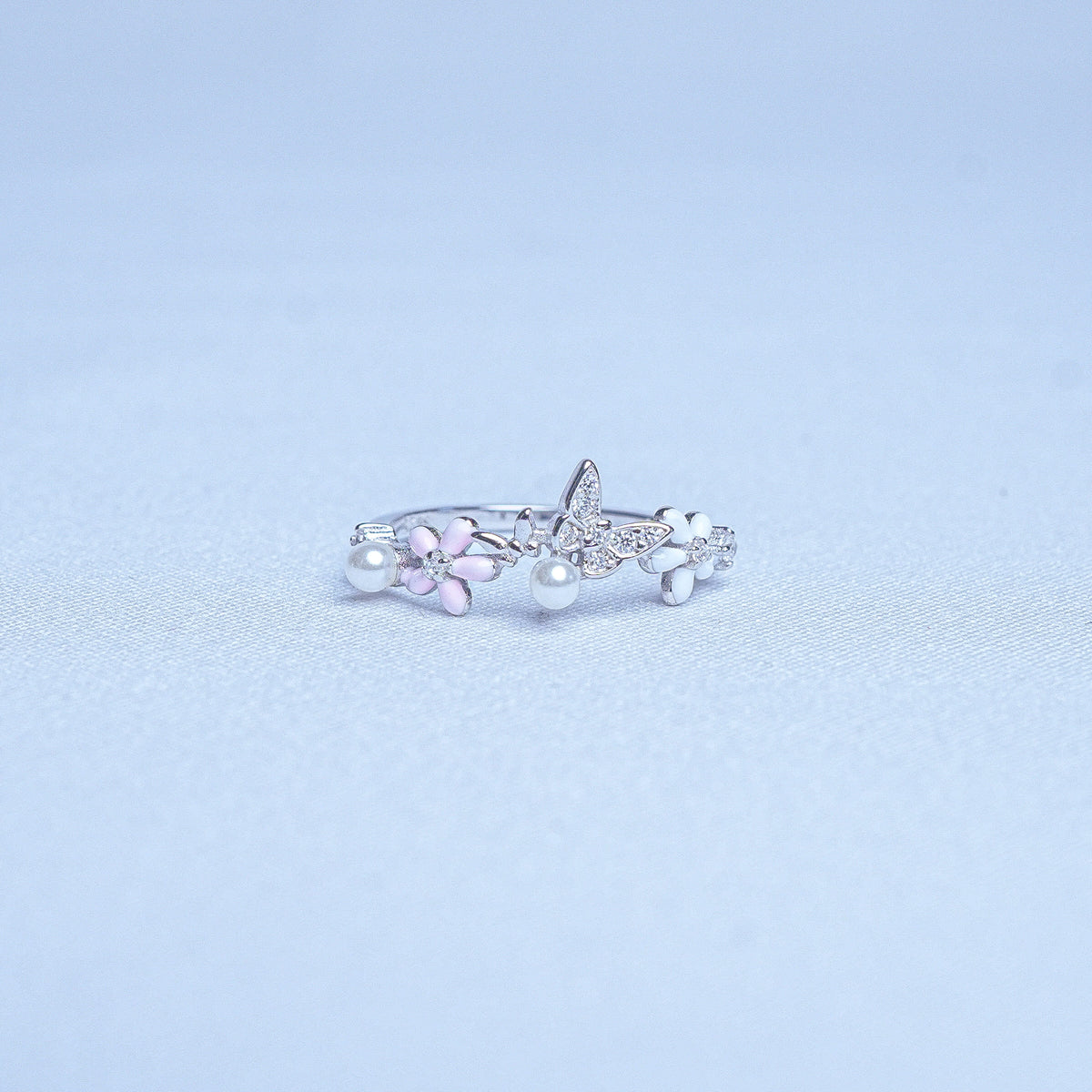 925 Sterling Silver Fluttering Butterflies Women Ring