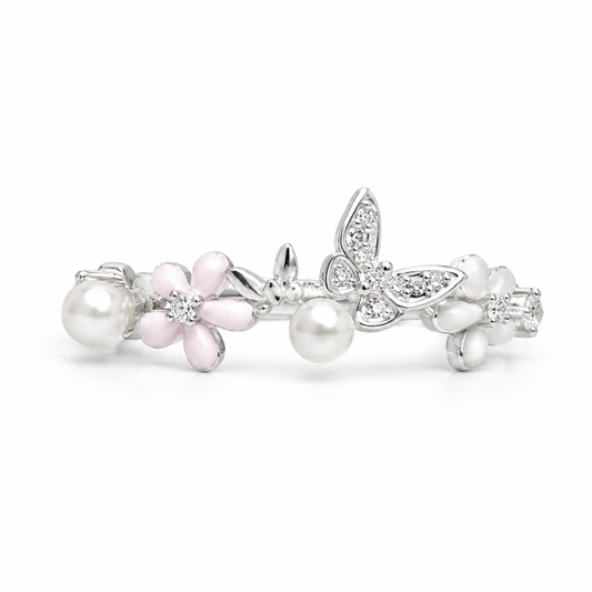Silver Fluttering Butterflies Ring