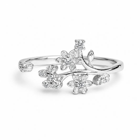 Silver Blooming Florals Ring