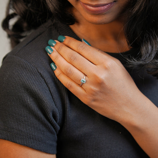 925 Sterling Silver Royal Ocean Mist Stone Women Ring
