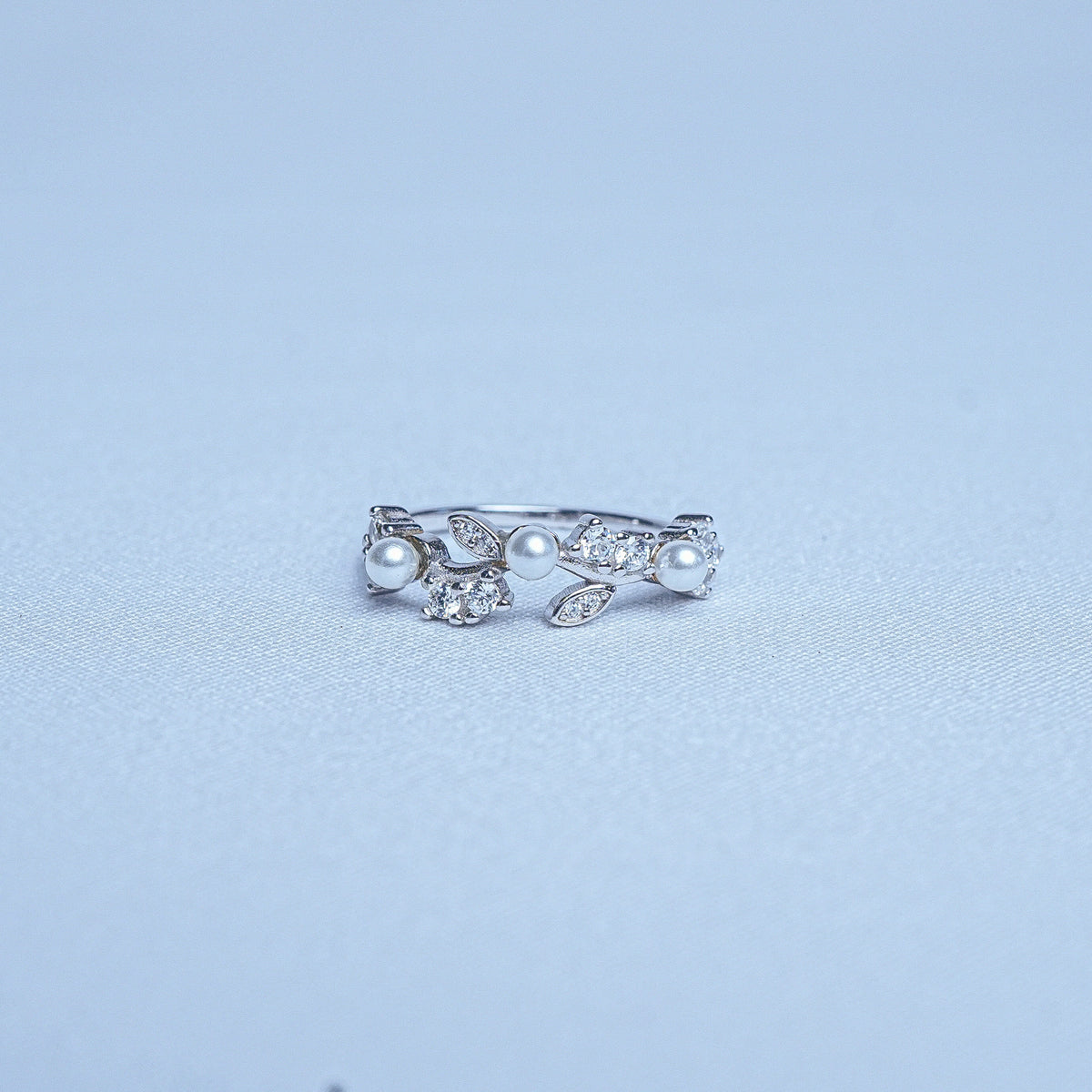 925 Sterling Silver Radiant Pearl Leaf Women Ring
