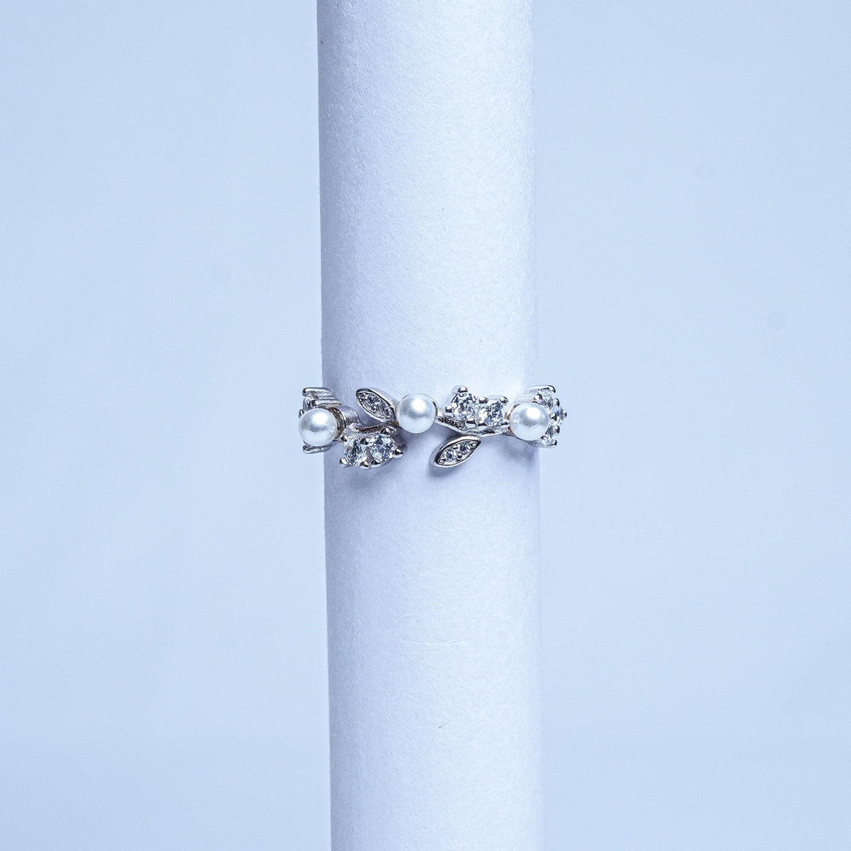 925 Sterling Silver Radiant Pearl Leaf Women Ring