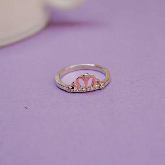 925 Sterling Silver Princess Crown Dualtone Ring
