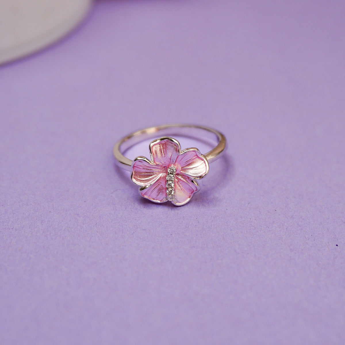 925 Sterling Silver Pink Enamel Flower Ring