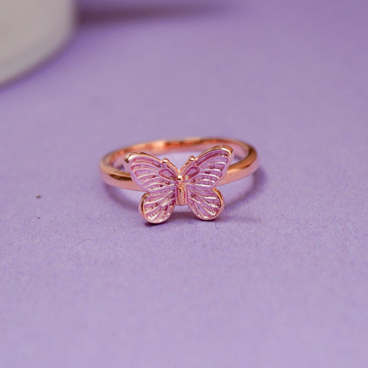925 Sterling Silver Rose Gold Plated Butterfly Ring