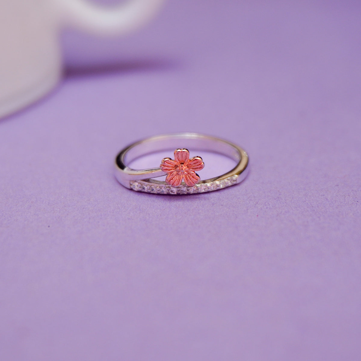 925 Sterling Silver Dualtone Cherry Blossom Ring