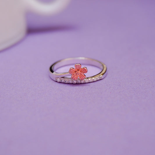 925 Sterling Silver Dualtone Cherry Blossom Ring