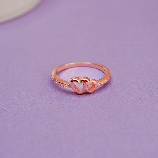 925 Sterling Silver Rosegold Double Heart Ring