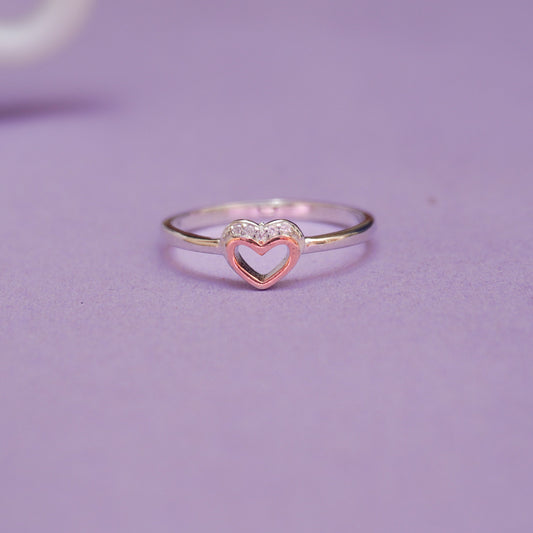 925 Sterling Silver Double Heart Dualtone Ring