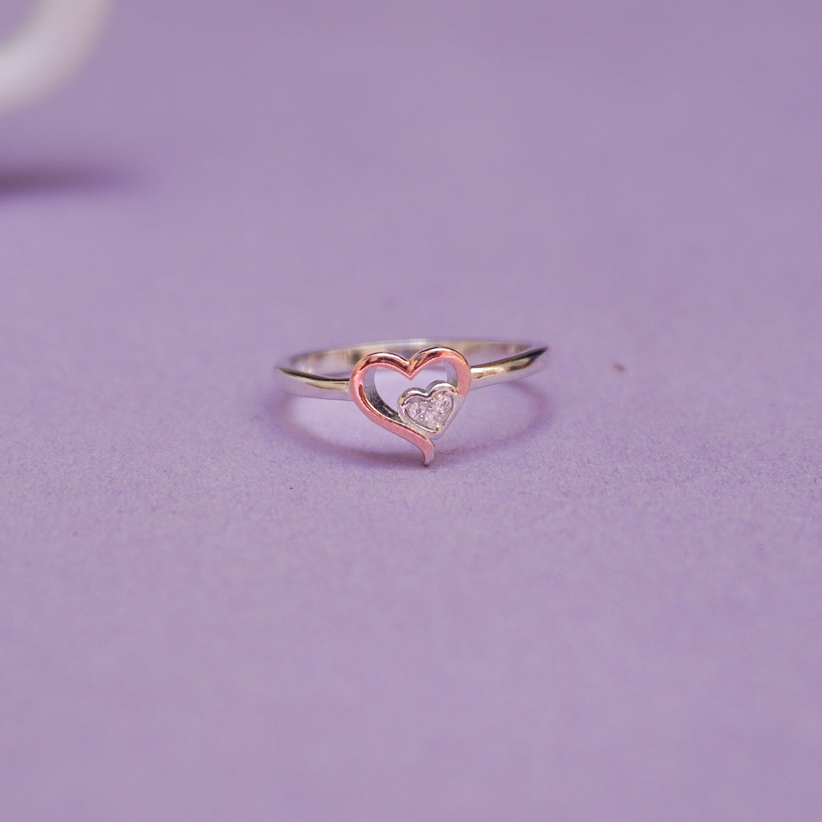 925 Sterling Silver Dualtone Double Heart Ring