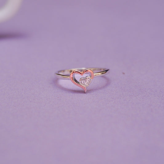 925 Sterling Silver Dualtone Double Heart Ring