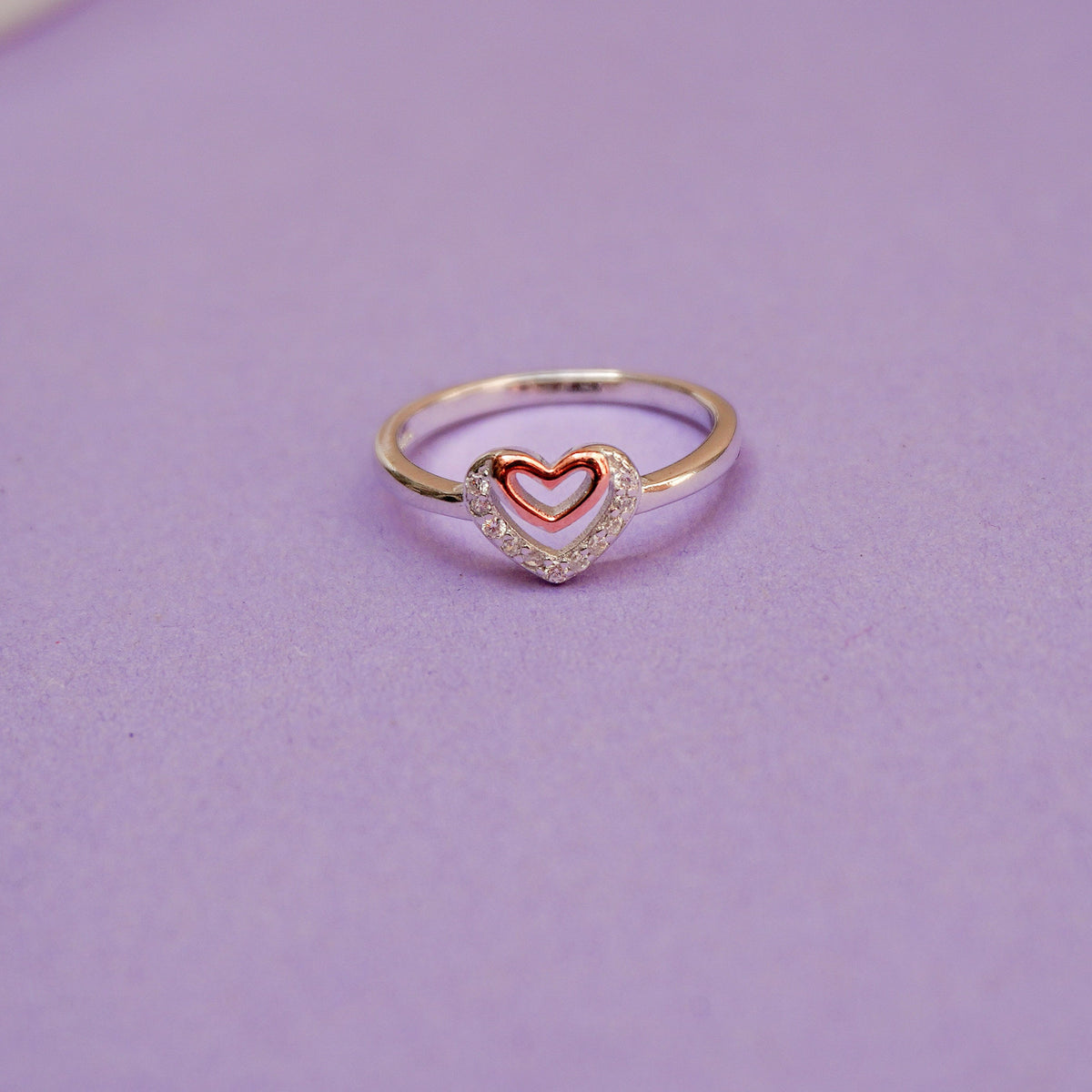 925 Sterling Silver Dualtone Heart Split Ring