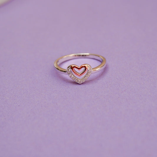 925 Sterling Silver Dualtone Heart Split Ring