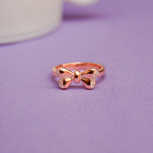 925 Sterling Silver Rose Gold Bow Knot Ring
