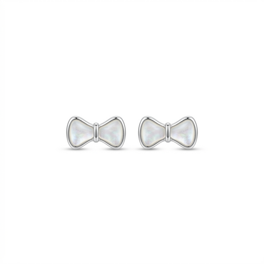 Silver Dainty Bow Ribbon Stud Earrings