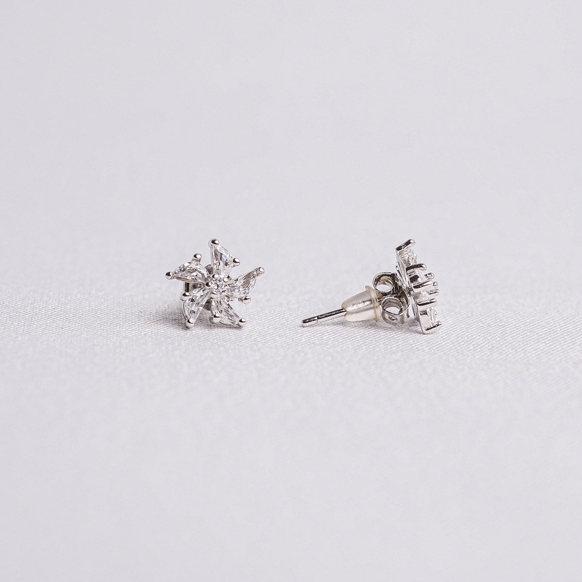 925 Sterling Silver White Leaf Floral Stud Earrings