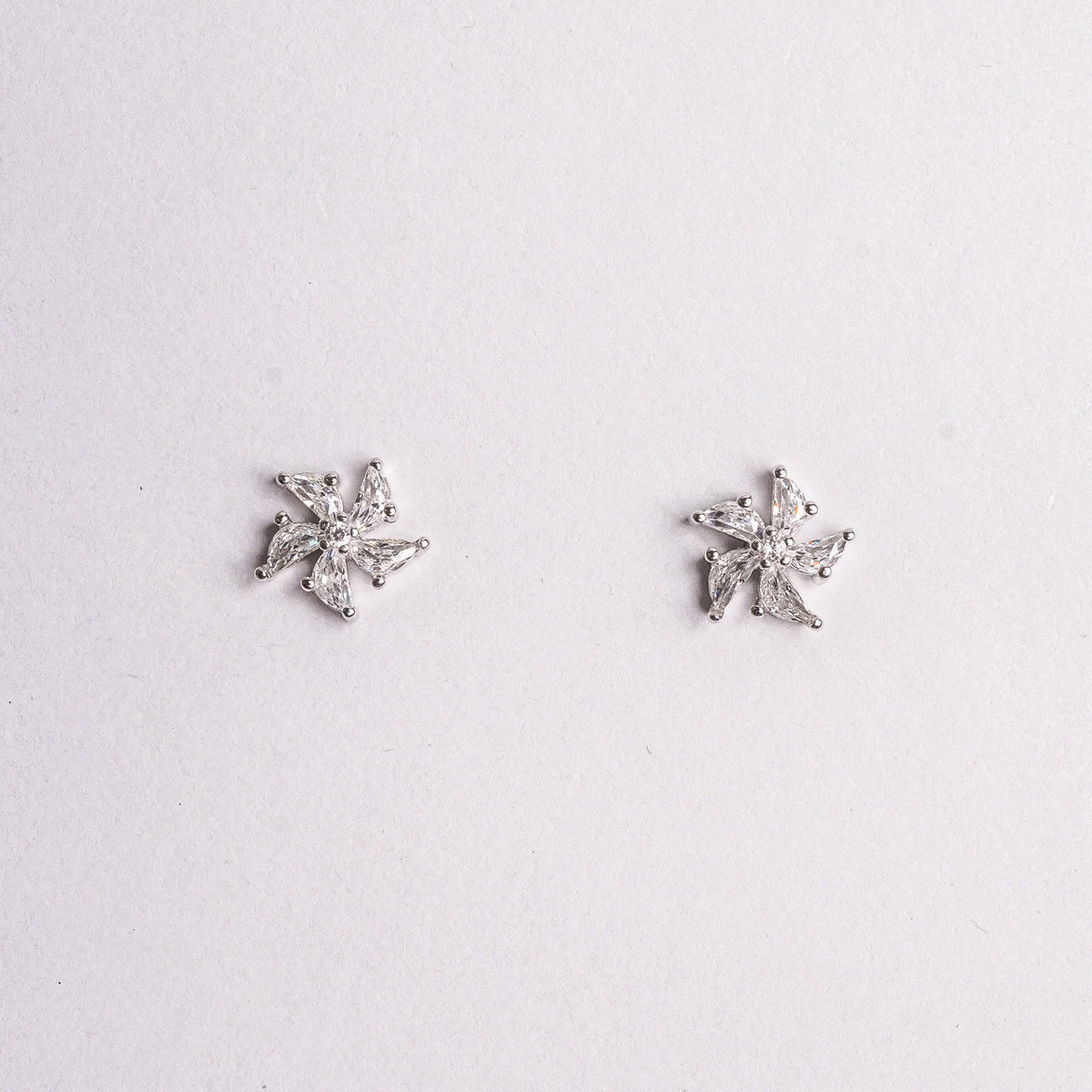 925 Sterling Silver White Leaf Floral Stud Earrings