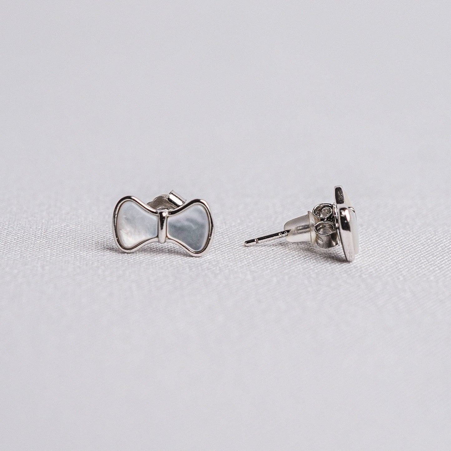 925 Sterling Silver Dainty Bow Ribbon Stud Earrings