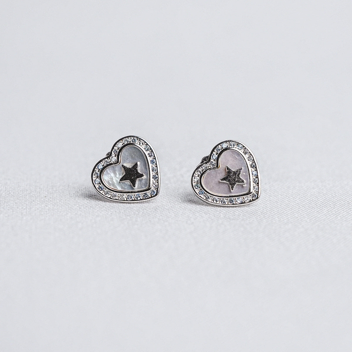 925 Sterling Silver Heart Star Charm Stud Earrings