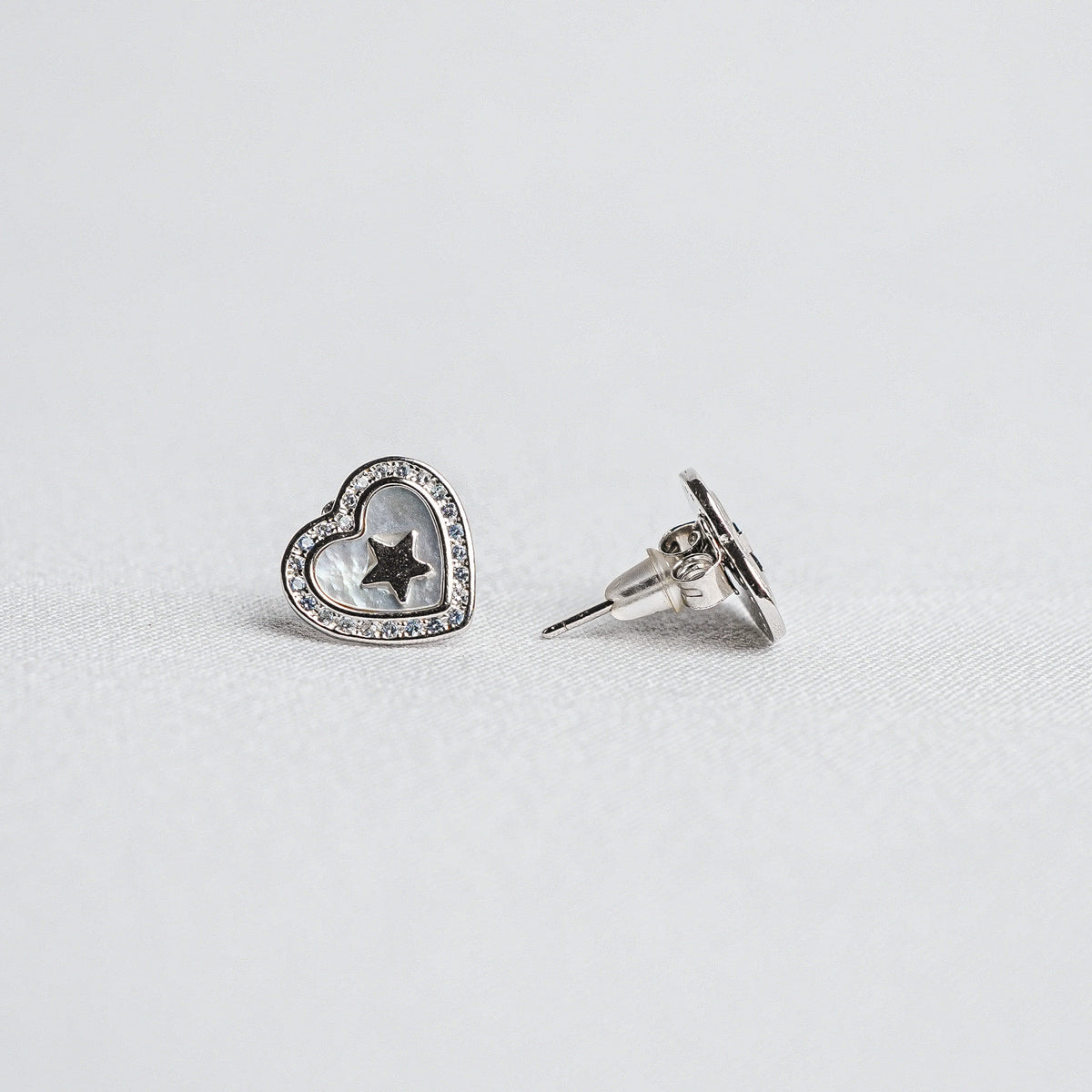 925 Sterling Silver Heart Star Charm Stud Earrings