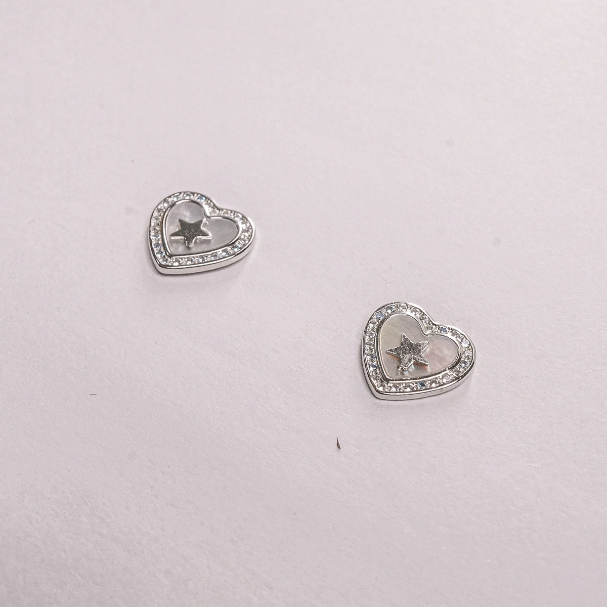 925 Sterling Silver Heart Star Charm Stud Earrings