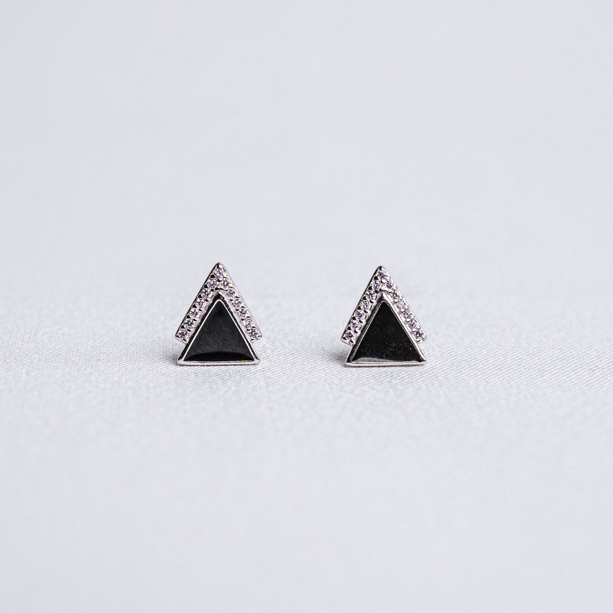 925 Sterling Silver Black Geometric Triangle Stud Earrings