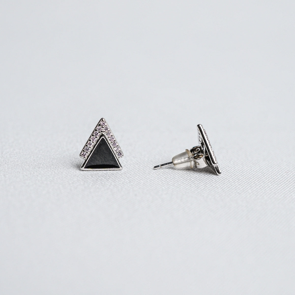 925 Sterling Silver Black Geometric Triangle Stud Earrings