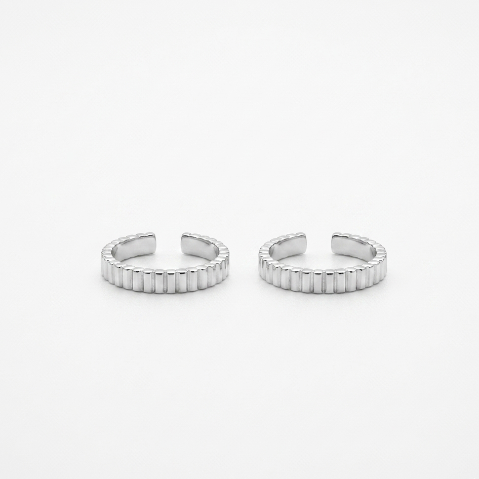 925 Sterling Silver Ribbed Stripe Women Toe Ring