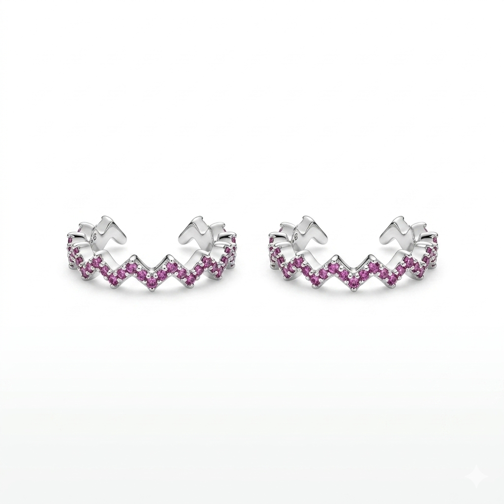 Silver Pink Chevron Toe Ring