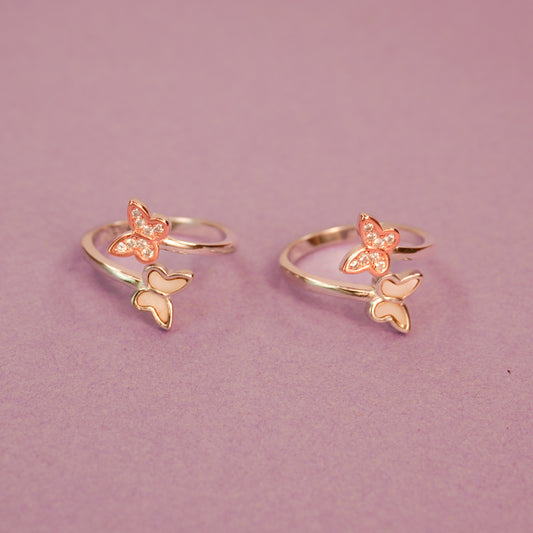 925 Sterling Silver Dualtone Butterfly Toe Ring