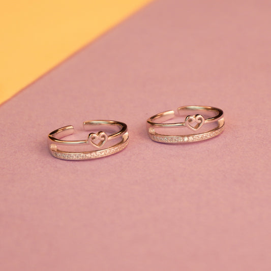 925 Sterling Silver Double Layer Heart Toe Ring