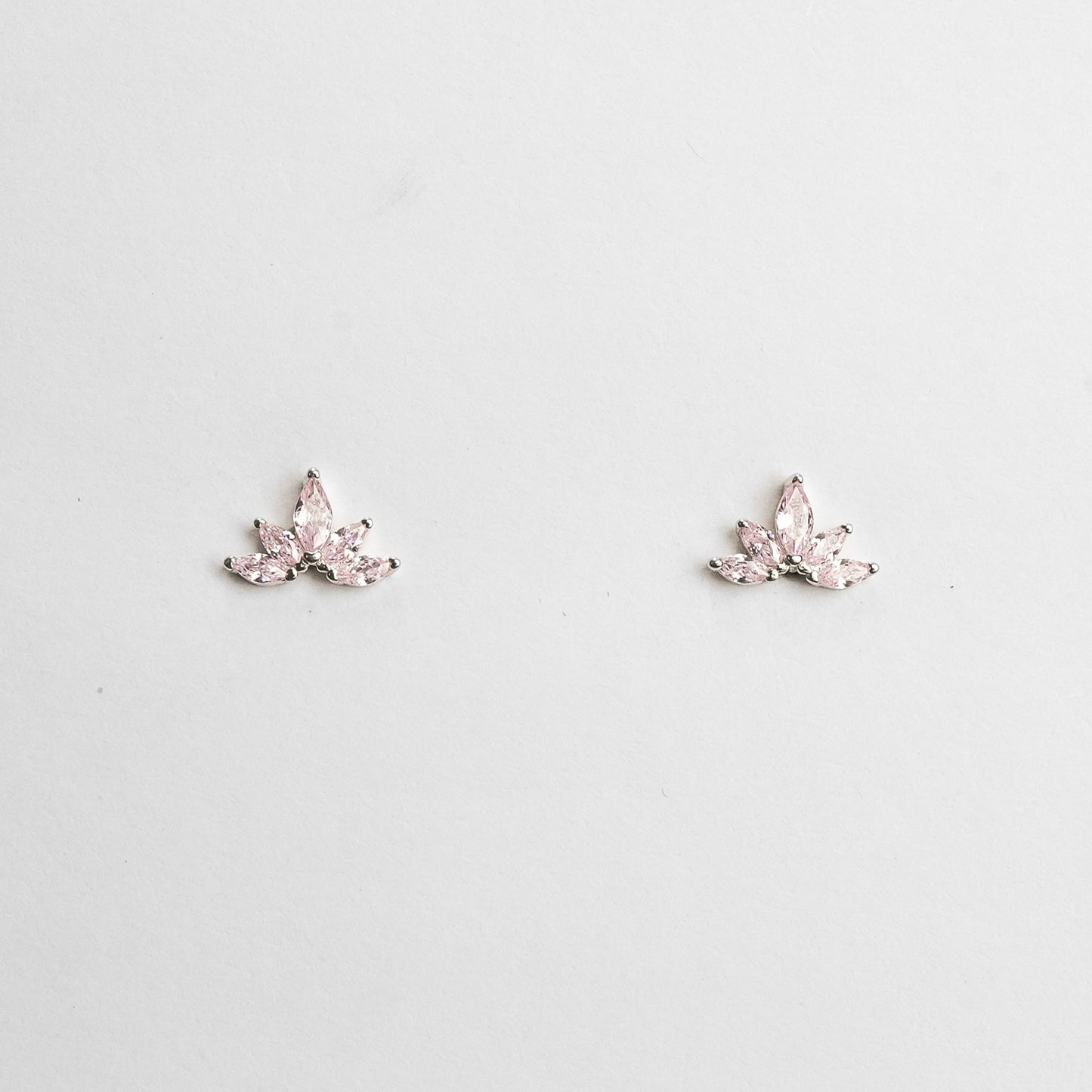 Silver Blush Leaf Stone Mini Studs Earrings