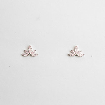 Silver Blush Leaf Stone Mini Studs Earrings