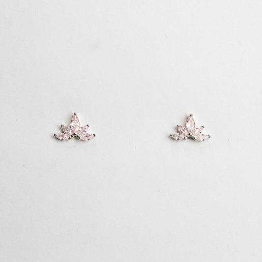 Silver Blush Leaf Stone Mini Studs Earrings
