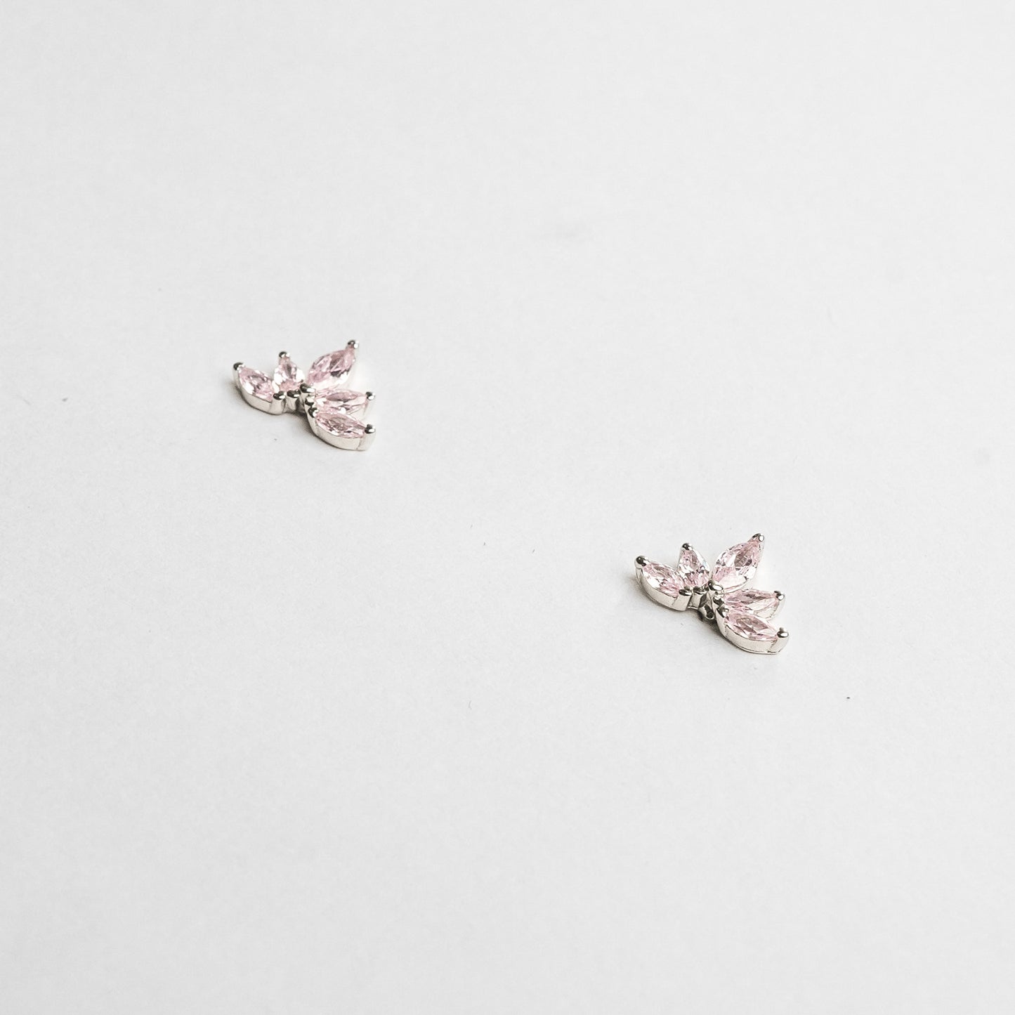 Silver Blush Leaf Stone Mini Studs Earrings