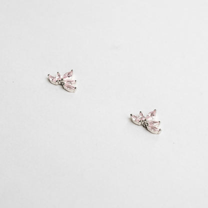 Silver Blush Leaf Stone Mini Studs Earrings