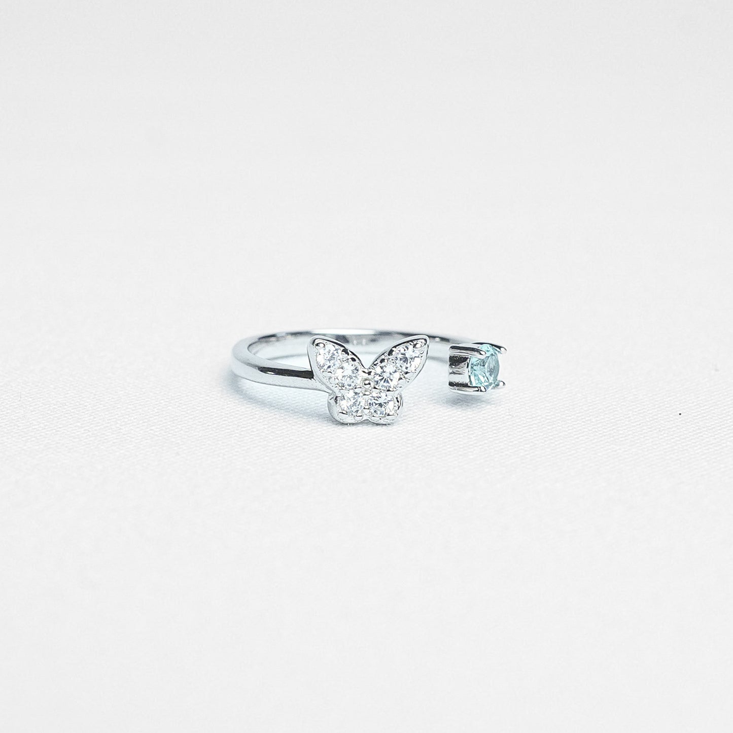 Silver Butterfly Sparkle Stone Ring