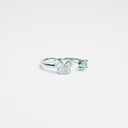 Silver Butterfly Sparkle Stone Ring