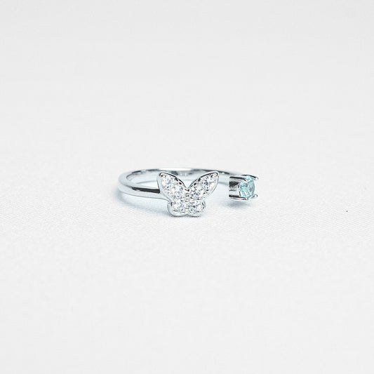 Silver Butterfly Sparkle Stone Ring