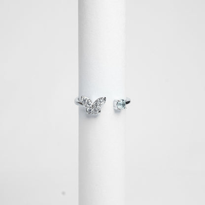 Silver Butterfly Sparkle Stone Ring