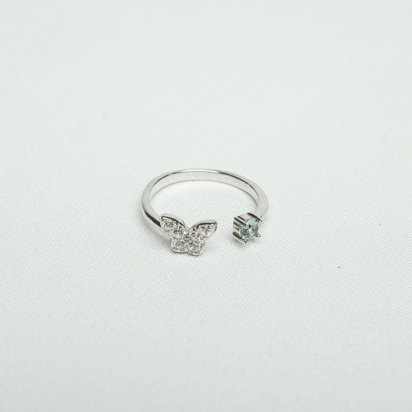Silver Butterfly Sparkle Stone Ring