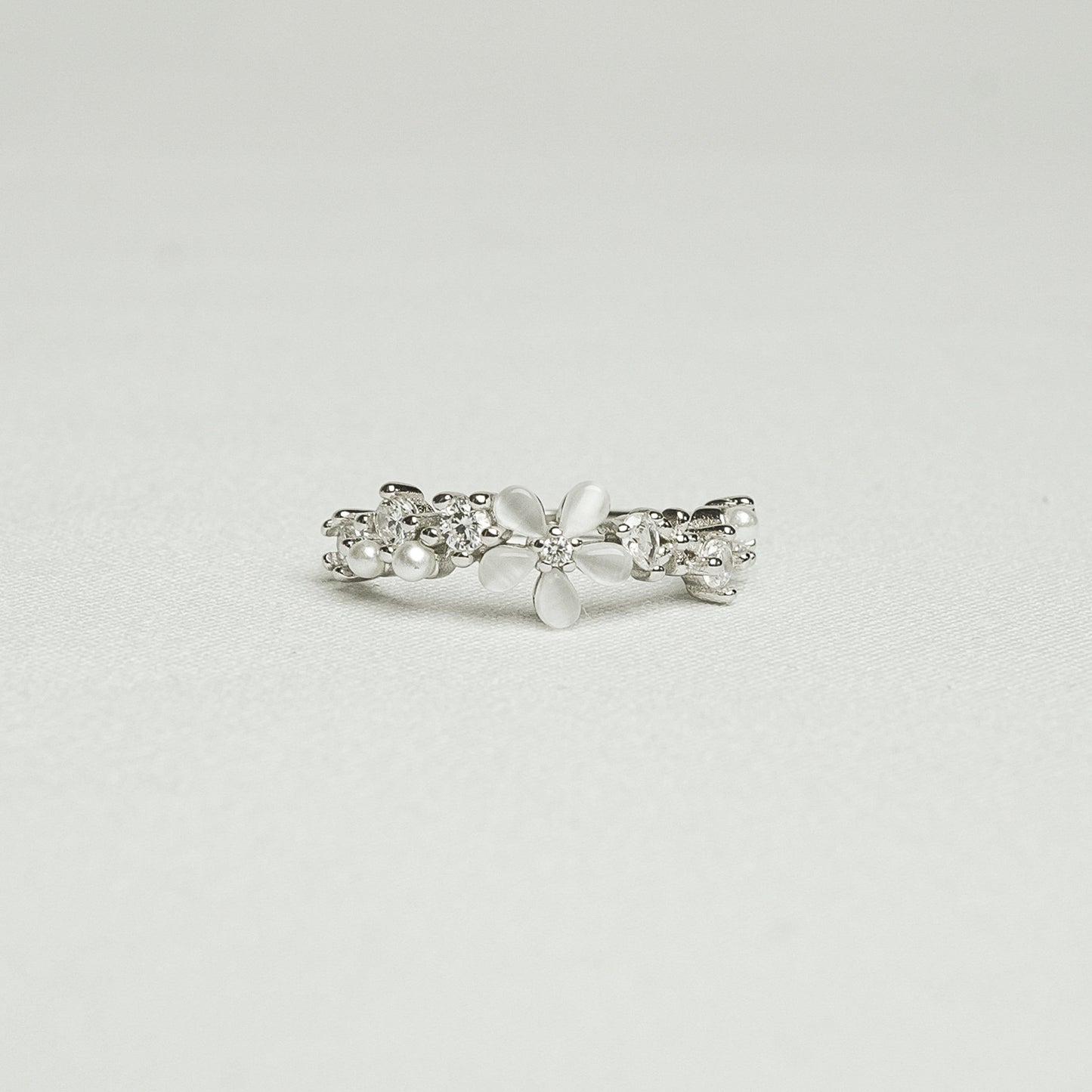 Silver Daisy Bloom Stone Ring